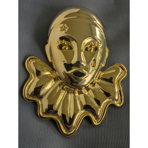 Unbranded Jewelry - Vintage Theater Mask Brooch Gold Tone Mime Clown Pin Harlequin Jewelry Gift